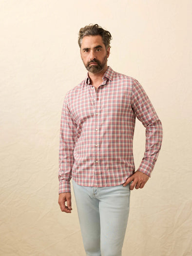 Faherty Movement LS Shirt in Red Charcoal Plaid