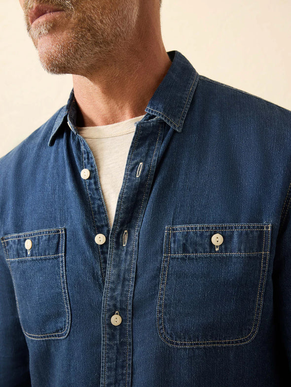 Faherty Tried & True Chambray Workshirt in Night Lagoon Wash