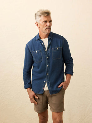 Faherty Tried & True Chambray Workshirt in Night Lagoon Wash
