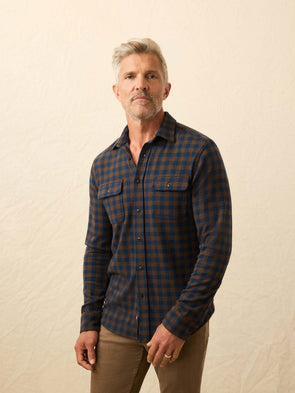 Faherty Legend Sweater Shirt in Navy Woodland Check