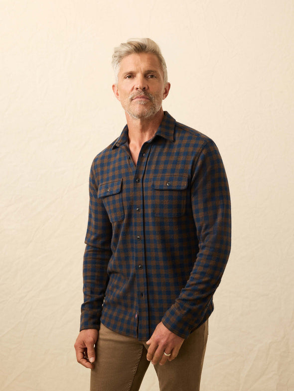 Faherty Legend Sweater Shirt in Navy Woodland Check