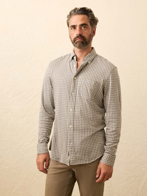Faherty Coastline Knit Shirt in Fox Grey Gingham