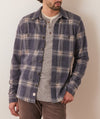 Marine Layer Pacifica Stretch Twill Shirt in Dark Blue Plaid