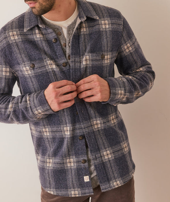 Marine Layer Pacifica Stretch Twill Shirt in Dark Blue Plaid