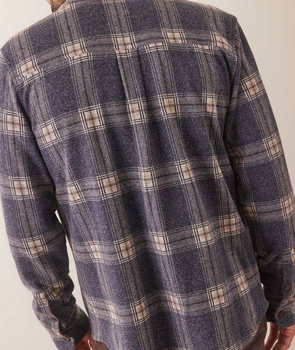 Marine Layer Pacifica Stretch Twill Shirt in Dark Blue Plaid