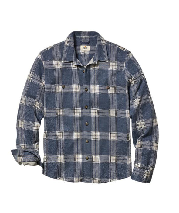 Marine Layer Pacifica Stretch Twill Shirt in Dark Blue Plaid