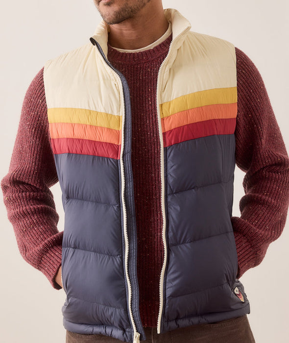 Marine Layer Archive Boreal Puffer Vest in Navy Sunset Colorblock