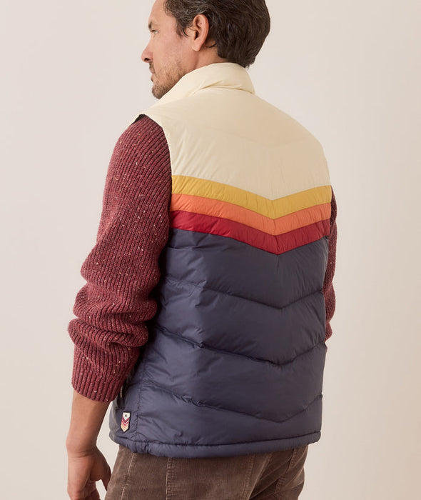 Marine Layer Archive Boreal Puffer Vest in Navy Sunset Colorblock