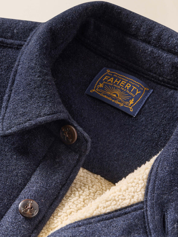 Faherty Range Fleece Lined CPO in Navy Shadow Twill