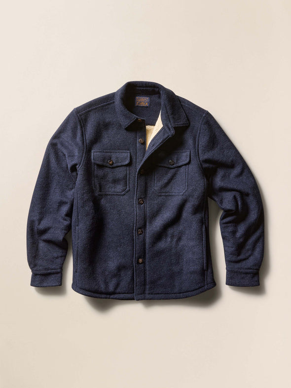 Faherty Range Fleece Lined CPO in Navy Shadow Twill
