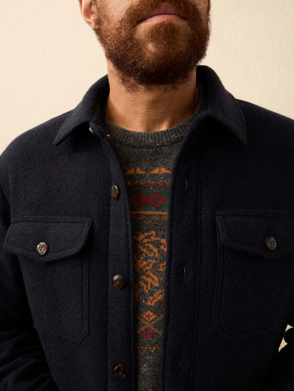Faherty Range Fleece Lined CPO in Navy Shadow Twill