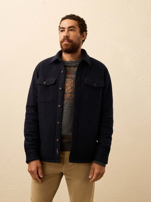 Faherty Range Fleece Lined CPO in Navy Shadow Twill