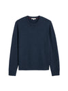 Navy blue sweater on a light gray background