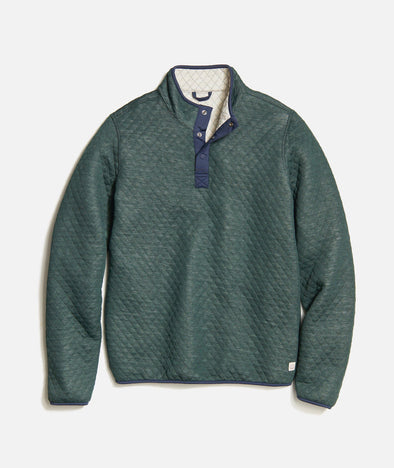 Marine Layer Corbet Quilted Reversible Pullover in Green / Outmeal