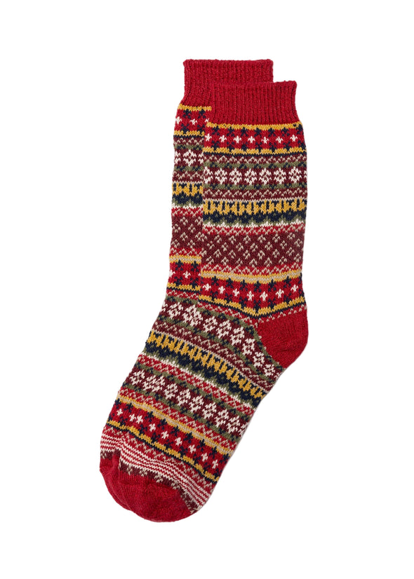 American Trench Cotton Fair Isle Sock in Red