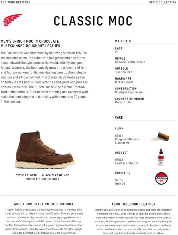 Red Wing Classic Moc 8836 Boot in Chocolate Muleskinner