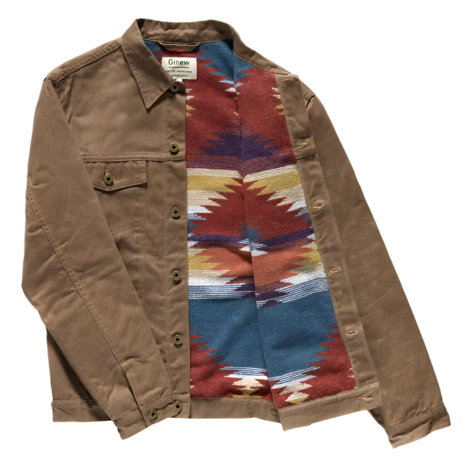 Ginew Waxed Rider Coat in Brown Herringbone - Main Image