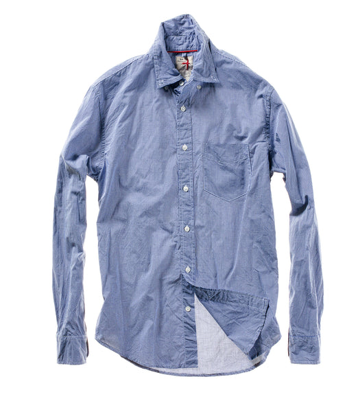 Relwen Micro-Gingham Check LS Shirt in Bright Navy/White