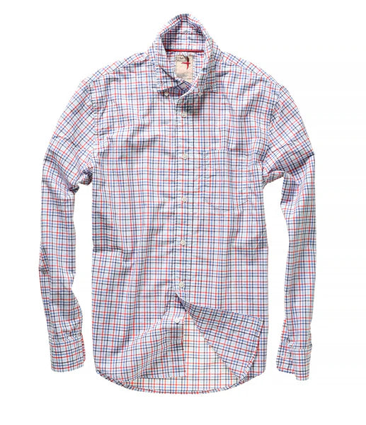 Relwen Graph Plaids LS Shirt in White/Red/Blue Tattersall