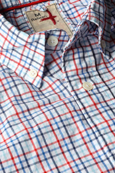 Relwen Graph Plaids LS Shirt in White/Red/Blue Tattersall