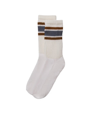 American Trench Merino Retro Stripe Sock in Denim/Brown