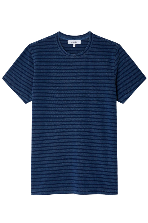 Save Khaki United SS Organic Hemp Stripe Tee in Union Blue
