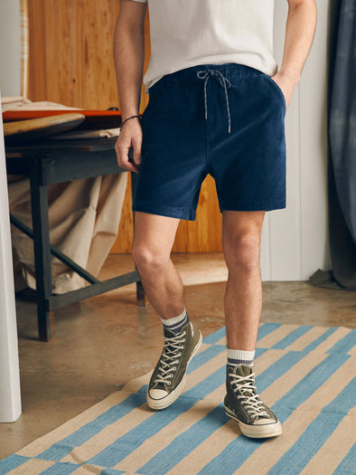 Faherty Essential Italian Knit Cord Short (6") in Spring Navy