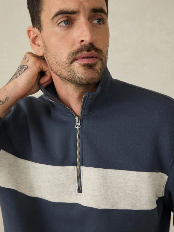 Faherty High Standard Fleece 1/4 Zip in Blue Nights Stripe