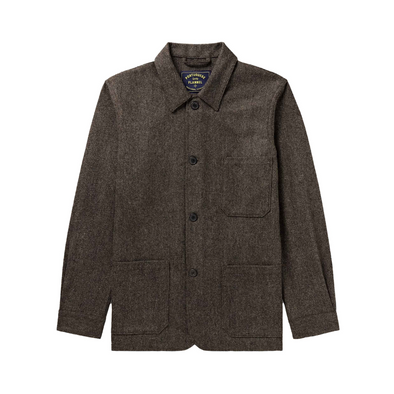 Portuguese Flannel Labura Wool Overshirt in Brown Herringbone