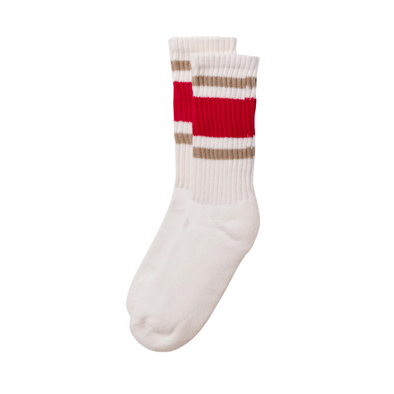 American Trench Retro Stripe Socks in Dark Red/Sandstone