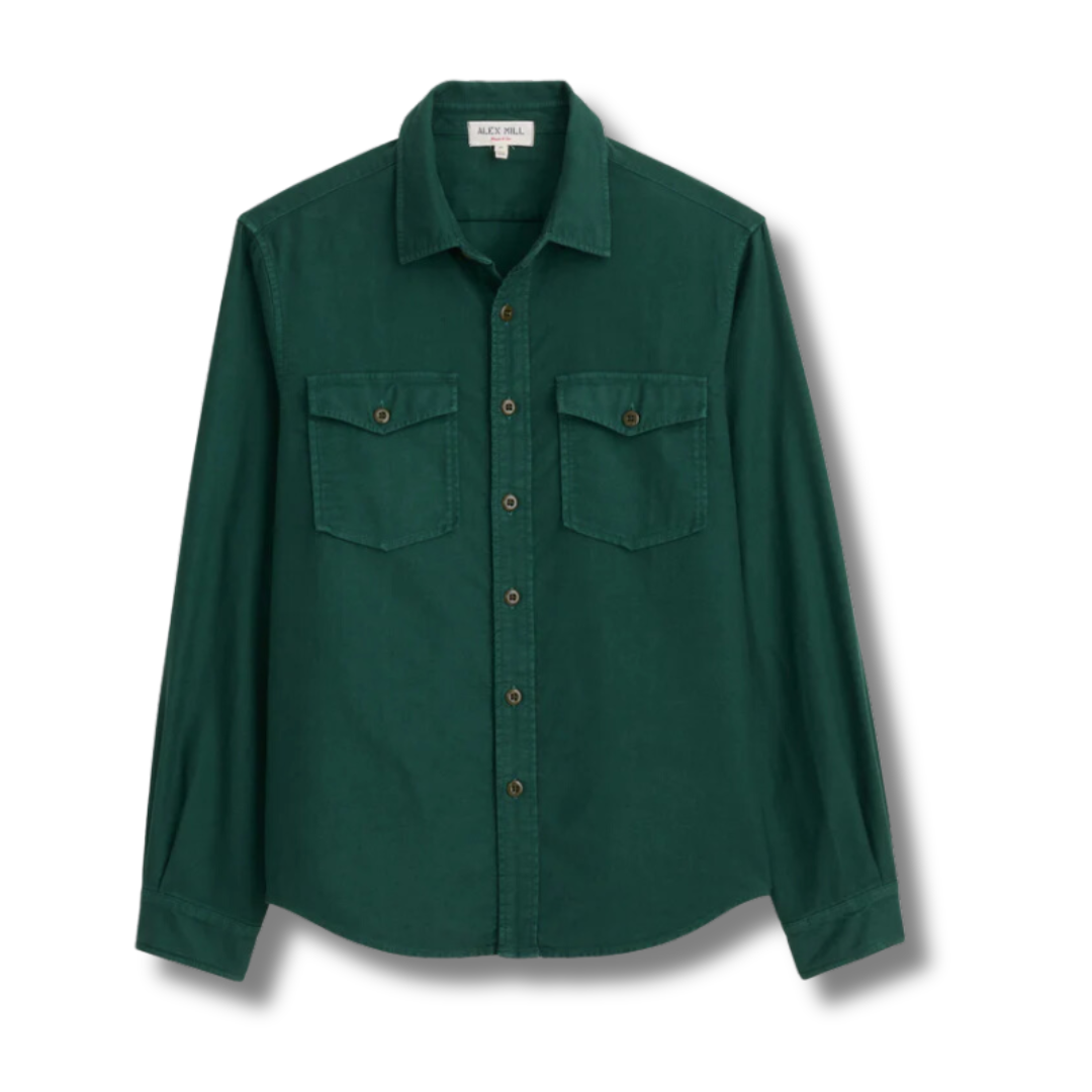 Alex Mill Frontier Chamois Shirt in Trekking Green
