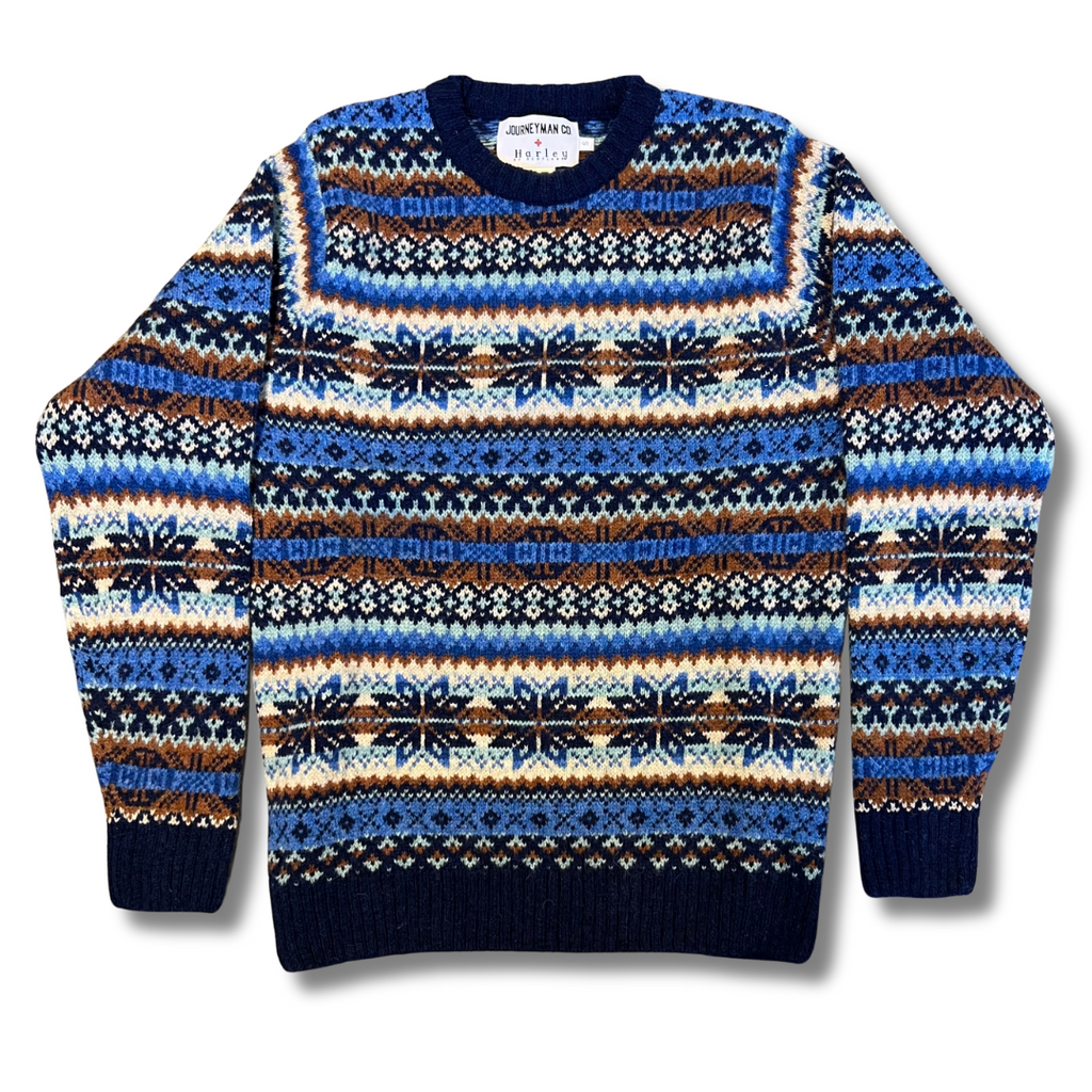 Harley of Scotland x Journeyman Co. Fair Isle Sweater in Starnight Blu Harley of Scotland x Journeyman Co. Fair Isle Sweater in Starnight Blu
