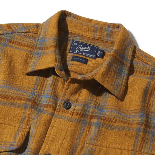 Grayers Vintage Slub Twill LS Shirt in Golden Brown Blue
