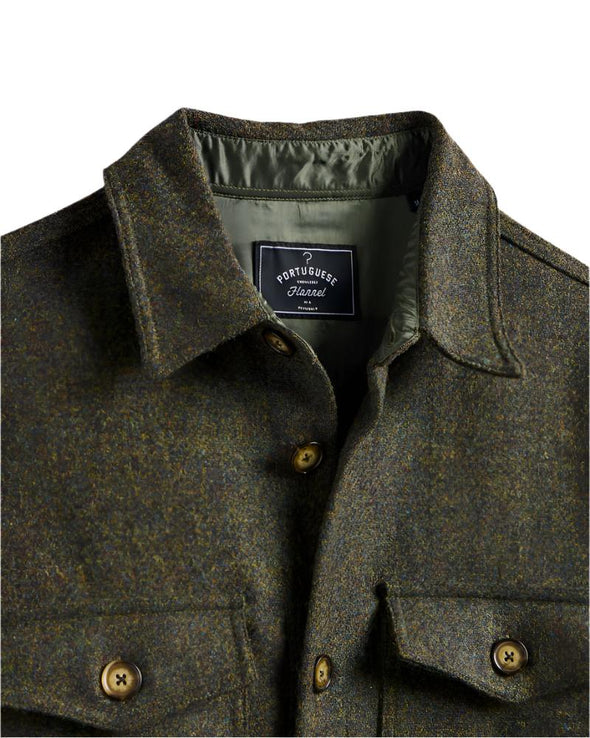 Portuguese Flannel Wool Field Overshirt in Forest Green