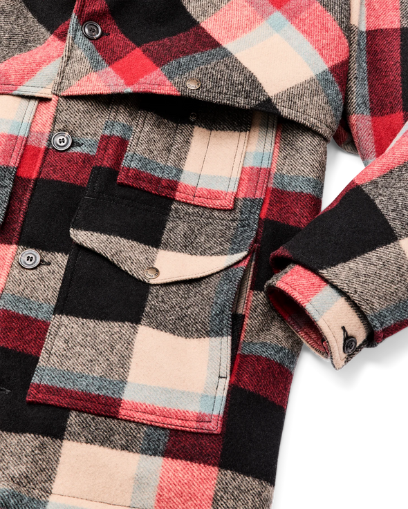 Filson Lined Wool Packer Coat in Red/Cream/Blue Plaid