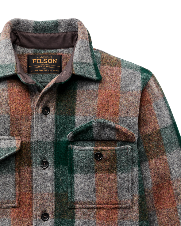 Filson Mackinaw Wool Jac-Shirt in Green/Orange/Grey Plaid