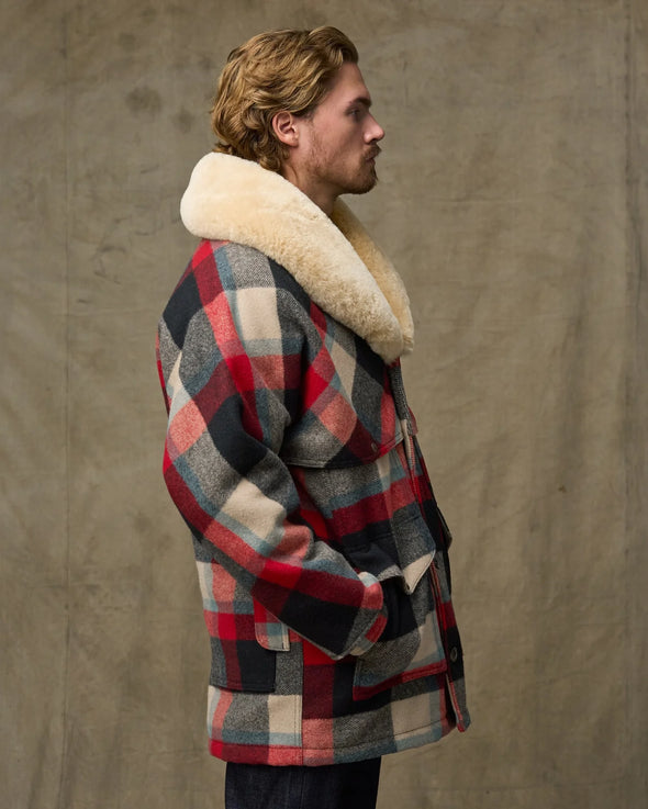 Filson Lined Wool Packer Coat in Red/Cream/Blue Plaid