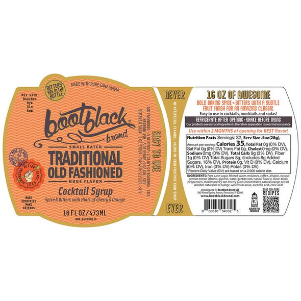 Bootblack Traditional Old Fashioned Cocktail Syrup 16oz.