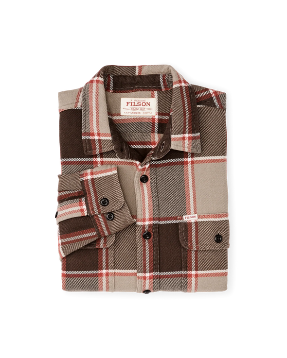 Filson Vintage Flannel Work Shirt in Tan/Orange Plaid
