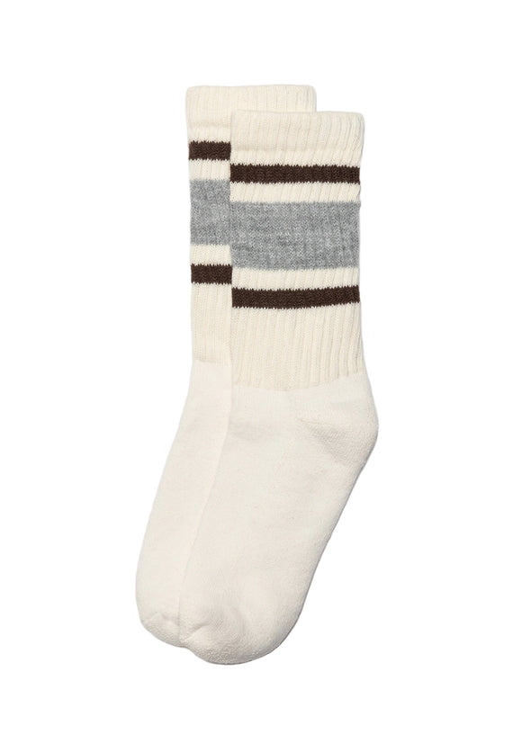 American Trench Retro Stripe Sock in Grey Heather/Brown