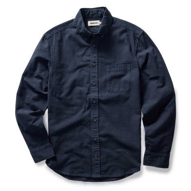 Taylor Stitch Jack LS Shirt in Dark Navy Seersucker
