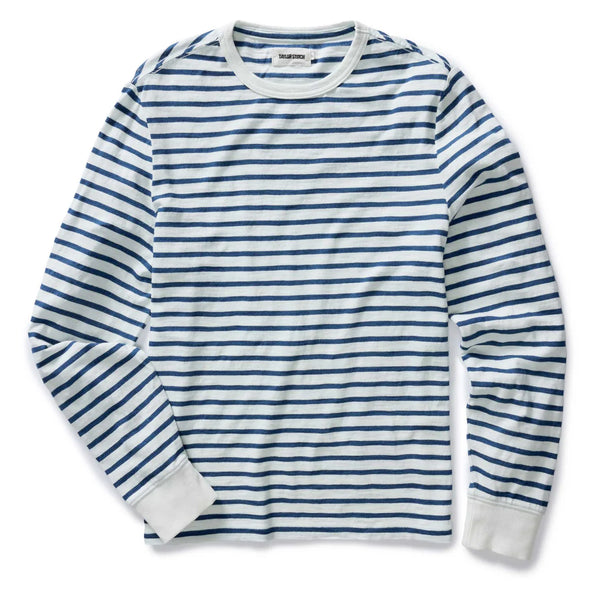 Taylor Stitch LS Tee in Vintage White Stripe Indigo