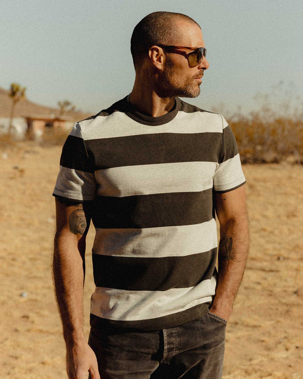Taylor Stitch Organic Cotton SS Shop Tee in Faded Black Stripe