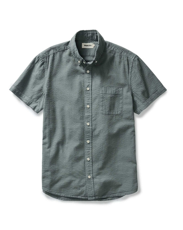 Taylor Stitch Short Sleeve Jack in Deep Sea Seersucker