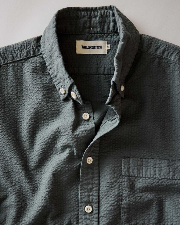 Taylor Stitch Short Sleeve Jack in Deep Sea Seersucker