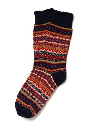 American Trench Cotton Fair Isle Sock in Dark Navy