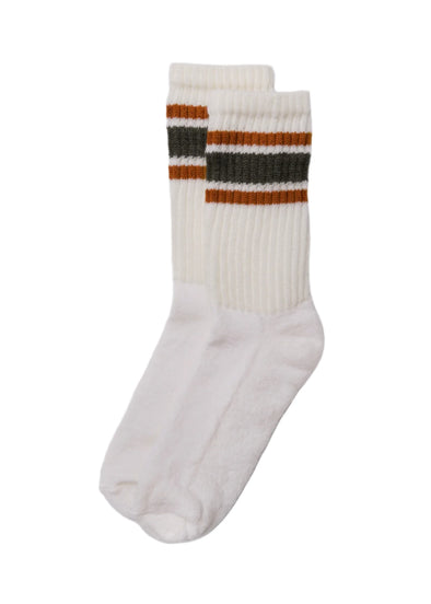 American Trench Merino Retro Stripe Sock in Olive/Texas Orange