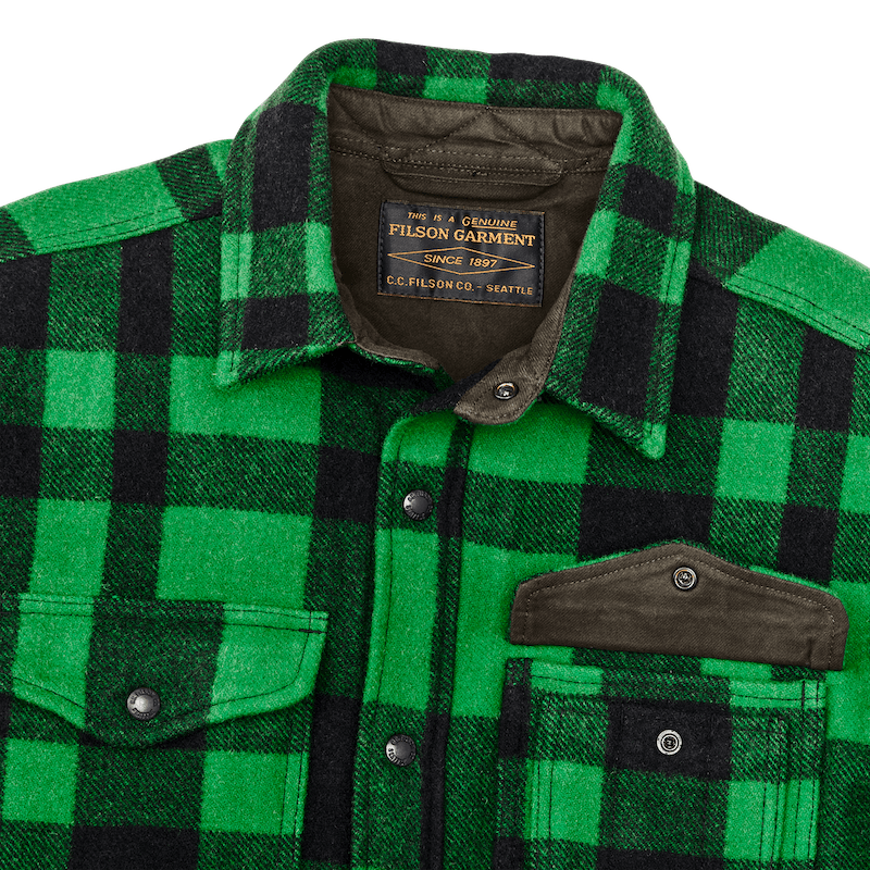 Filson Lined Mackinaw Wool Jac-Shirt in Acid Green/Black Heritage Plai Filson Lined Mackinaw Wool Jac-Shirt in Acid Green/Black Heritage Plai