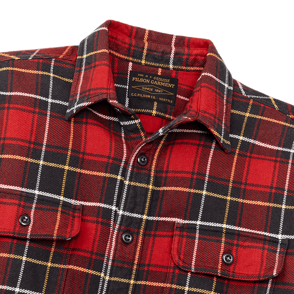 Filson Vintage Flannel Work Shirt in Red Charcoal Plaid
