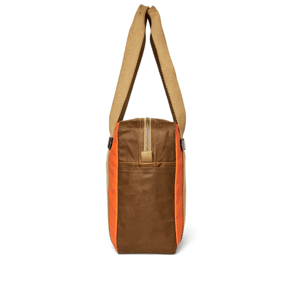 Filson Tin Cloth Zipper Tote Bag in Dark Tan/Flame